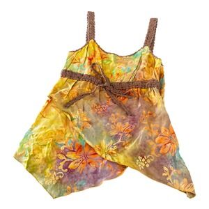 SANTIKI Boho Rayon Tie Dye Floral Crochet Asymmetrical Fairycore Tank Small